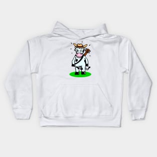 Cow with hat and guitar Kids Hoodie